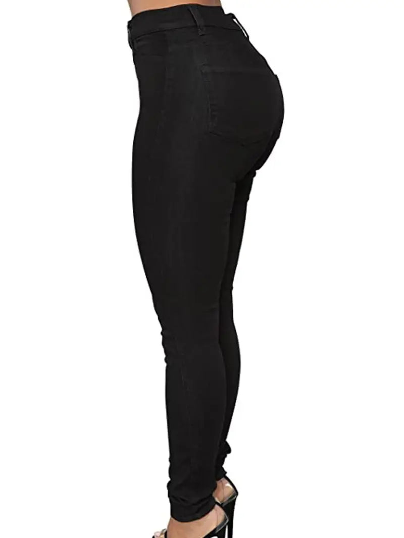 Black High Waist Skinny Jeans - High-Stretch Slim Fit