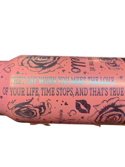 40oz Pink Floral Love Quote Tumbler with Handle