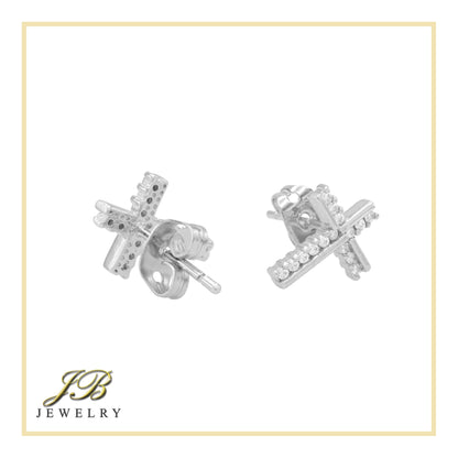 Cross 14K Gold Filled Silver Earrings Cubic Zirconia Hip Hop Studs Jewelry Women Men