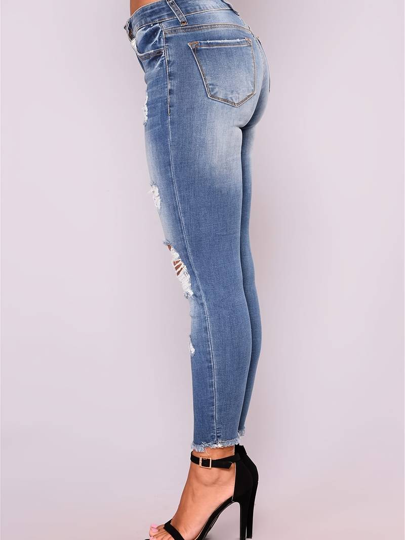 High Rise Ripped Cropped Skinny Jeans for Women