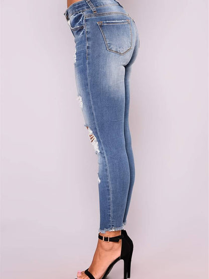 High Rise Ripped Cropped Skinny Jeans for Women