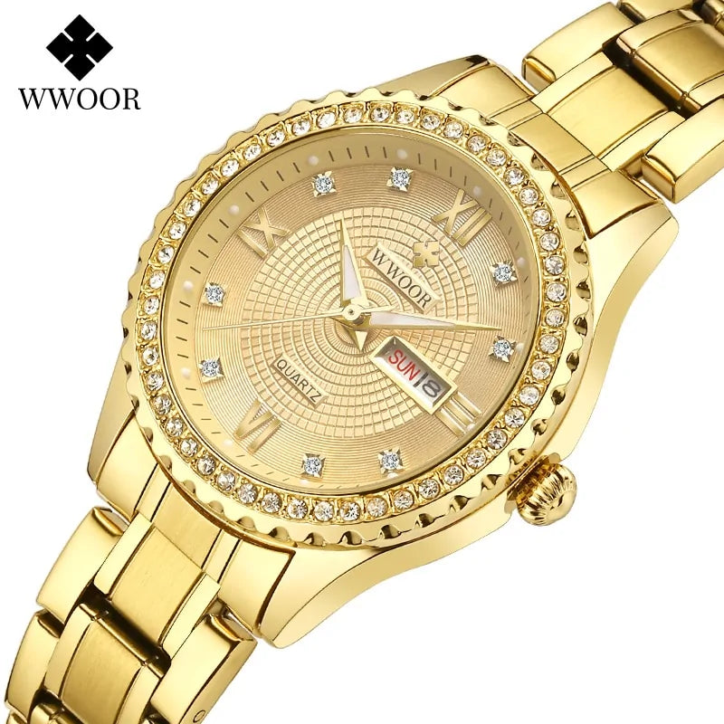 Universal WWOOR Diamond Women's Fashion Dress Gold Quartz Watch