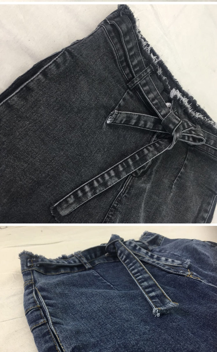 High-Waisted Women's Skinny Jeans with Fringe Belt