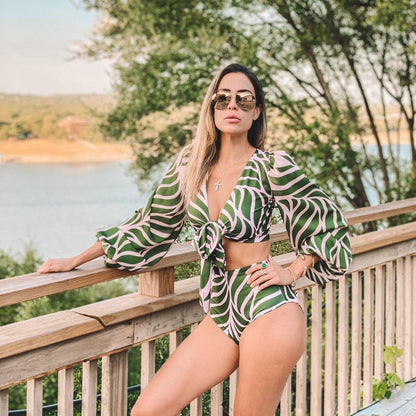 2024 Women's High-Waist Printed Bikini with Sleeves