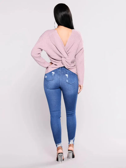 High Rise Ripped Skinny Jeans with Raw Hem for Women