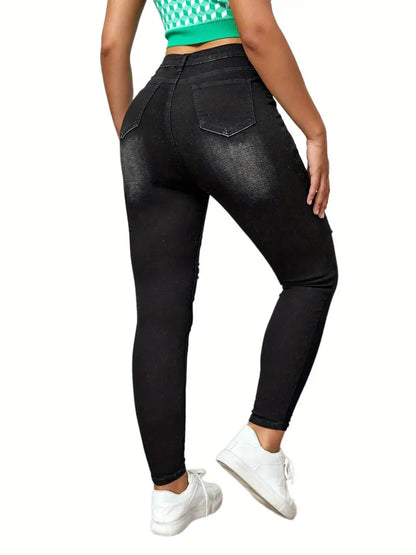 Black Ripped High-Rise Stretchy Denim Skinny Jeans