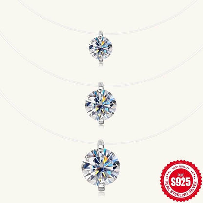 Sterling Silver Moissanite Pendant Necklace – Invisible Floating Dainty Choker, Adjustable 15.7in + 2in (0.5–3ct), Mermaid Tear Design