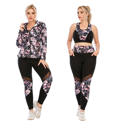 Large Size Yoga Clothing Set with Printed Sports Bra