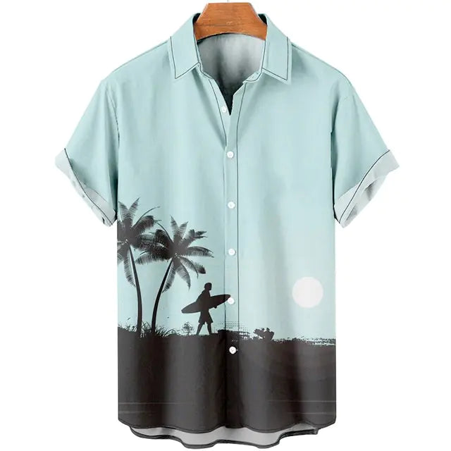 3D Coconut Tree Hawaiian Shirts For Men  Summer Beach Short Sleeve