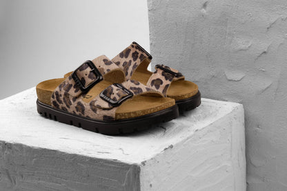 Terra by LEON- Women’s Leather Sandal– Adjustable Buckle Cork-style Footbed