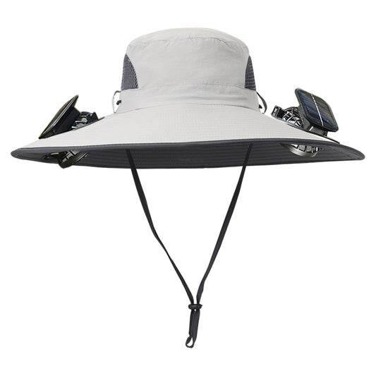 Men Women Wide Brim Sun Hats with 2 Solar Fan Waterproof Breathable Bucket Hat Outdoor Fishing Hat for Hiking Camping
