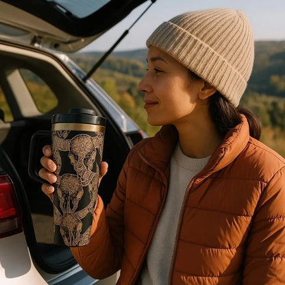 Engraved Gold Longhorn Skull Tumbler: Black Insulated 40oz Western Drinkware