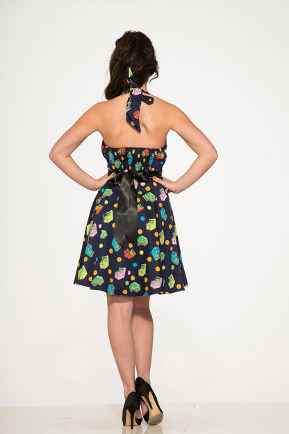 6376 Blue Arcade Halter Dress
