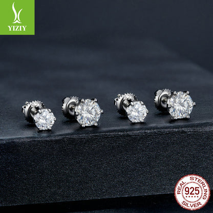 1 Carat Six-Prong Moissanite Stud Earrings in S925 Silver