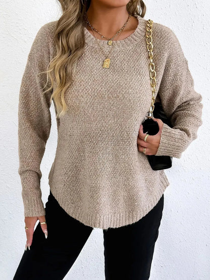 Round Neck Textured Knit Relaxed Fit Sweater