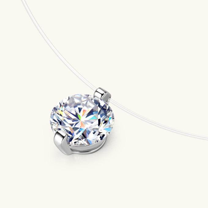 Sterling Silver Moissanite Pendant Necklace – Invisible Floating Dainty Choker, Adjustable 15.7in + 2in (0.5–3ct), Mermaid Tear Design