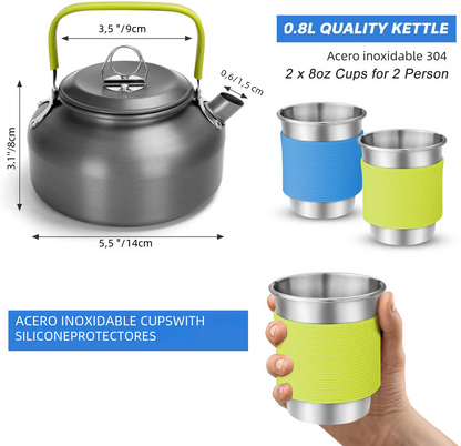 Outdoor Cooking Gear Set with Stove, Pot, and Teapot