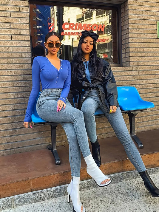 Light Blue High Rise Skinny Jeans for Women