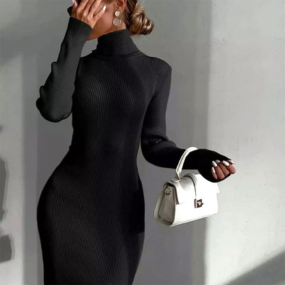 High Neck Long Sleeve Split Dress