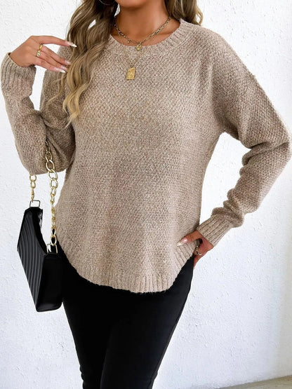 Round Neck Textured Knit Relaxed Fit Sweater