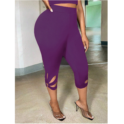 Plus Size High Rise Cut Out Capri Leggings for Women