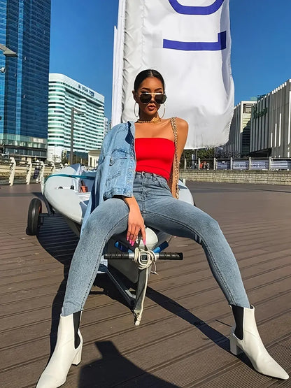 Light Blue High Rise Skinny Jeans for Women