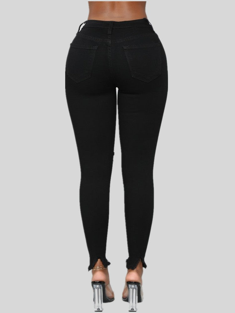 Women's Black Ripped Skinny Jeans with High Waist Fit