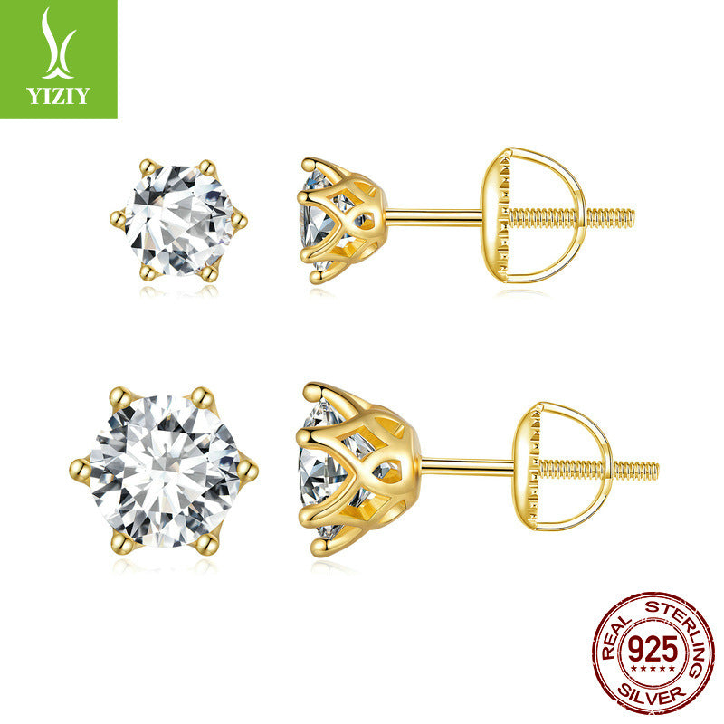 1 Carat Six-Prong Moissanite Stud Earrings in S925 Silver