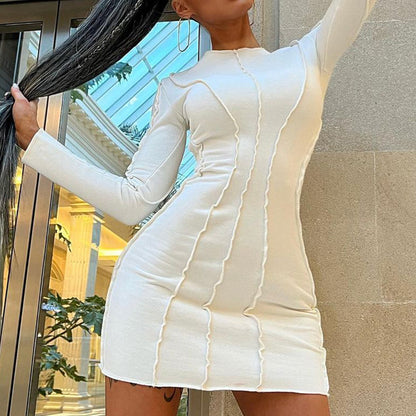 Solid Color Long Sleeve Narrow Dress for Women