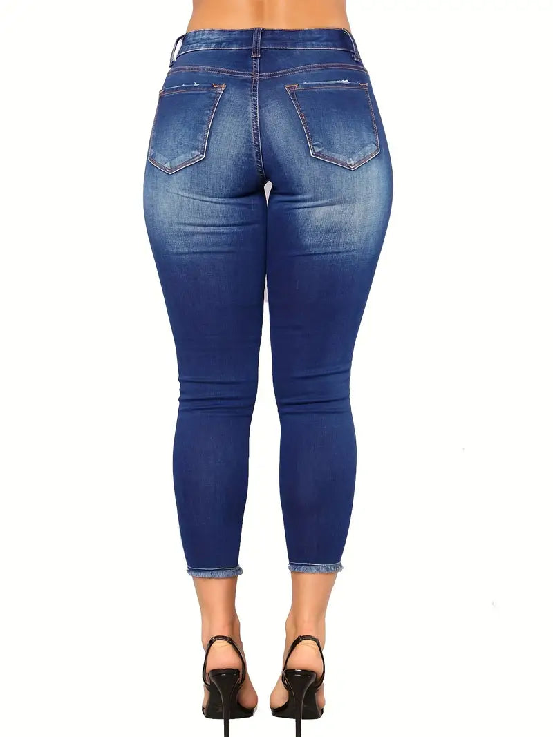 High Rise Distressed Capri Skinny Jeans for Women