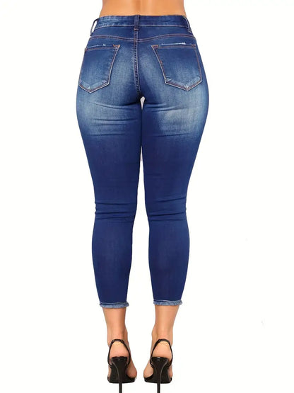 High Rise Distressed Capri Skinny Jeans for Women
