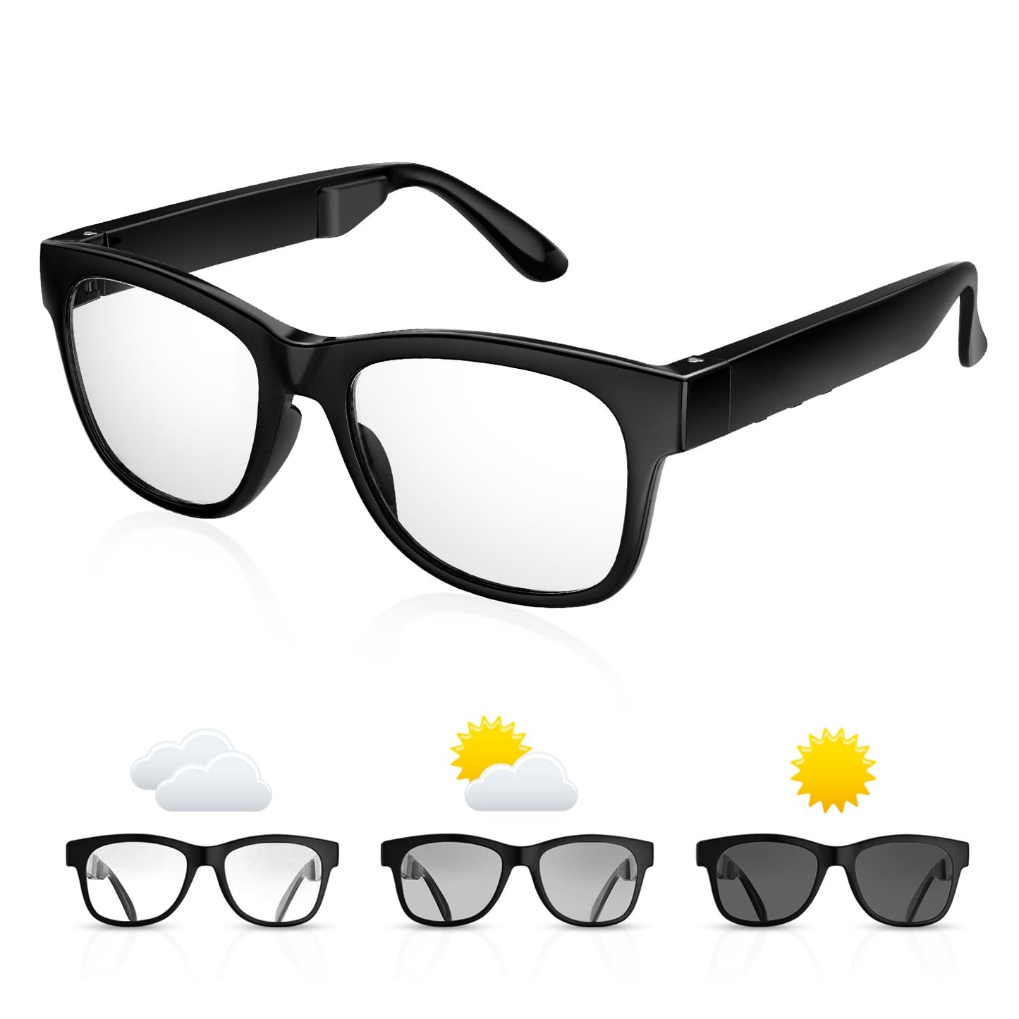 Bone Conduction Glasses with Open-Ear Headphones Smart Glasses Dual Bluetooth Pairing Blue Light Glasses Photochromic Lenses IP6 Waterproof Hand-Free Calls and Music Gifts for Dad Upgraded