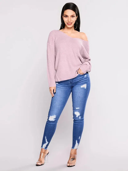 High Rise Ripped Skinny Jeans with Raw Hem for Women