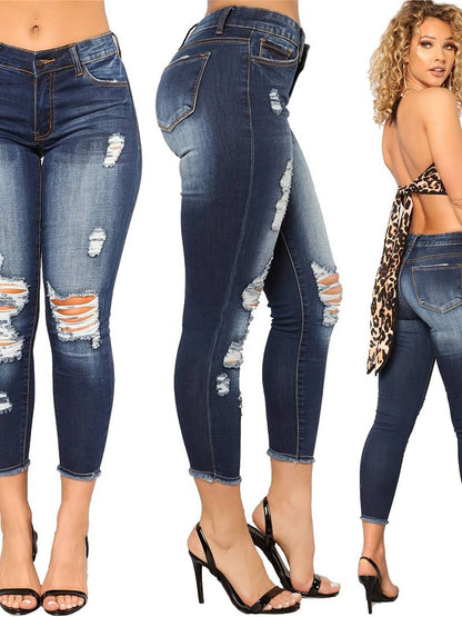 High Rise Ripped Cropped Skinny Jeans for Women