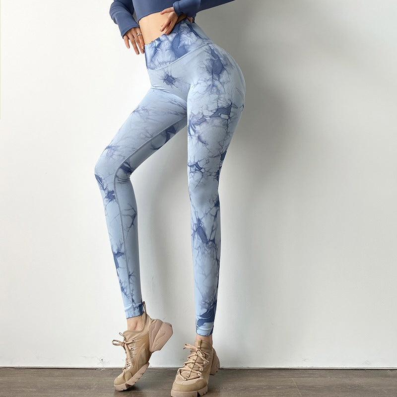 Tie-Dyed Peach High-Waist Seamless Yoga Pants for Women