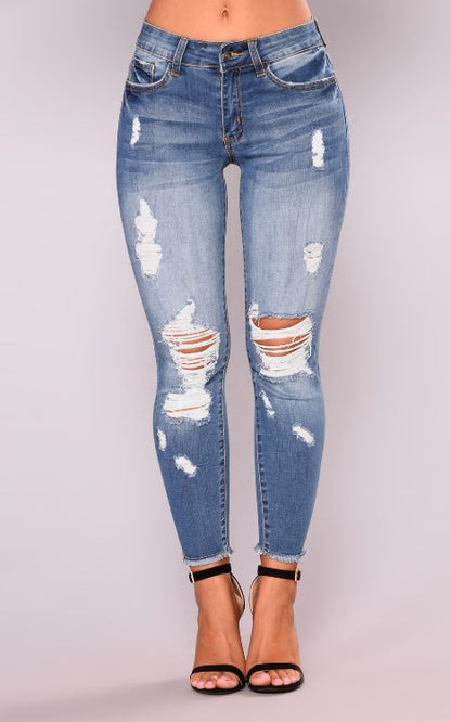 High Rise Distressed Capri Skinny Jeans for Women