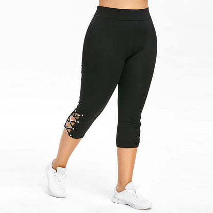 Plus Size Women's High Rise Lace Up Capri Leggings