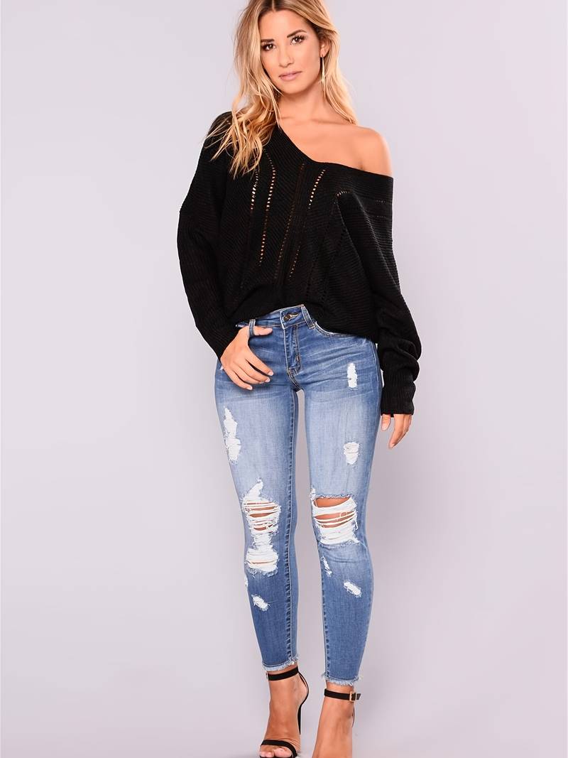 High Rise Ripped Cropped Skinny Jeans for Women