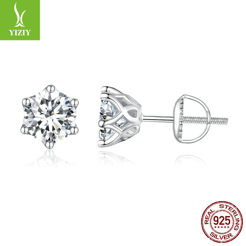 1 Carat Six-Prong Moissanite Stud Earrings in S925 Silver