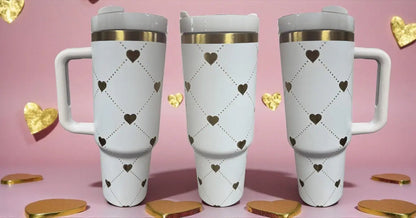 White & Gold Laser Engraved 40oz Tumbler