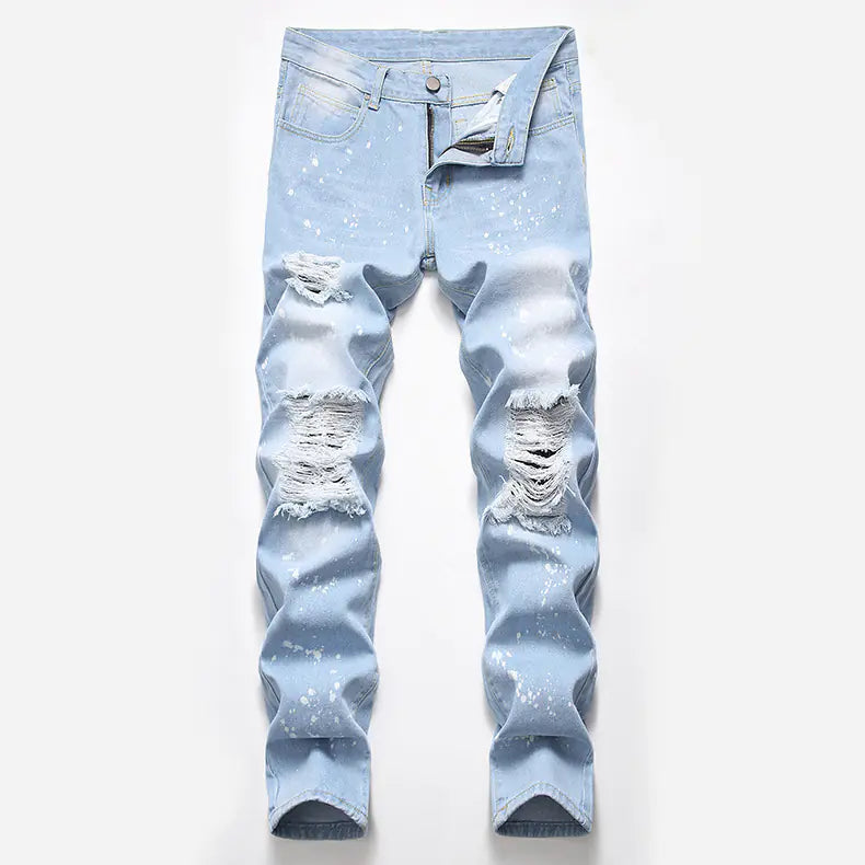 Men's Ripped Denim Jeans - Summer Casual Straight Fit
