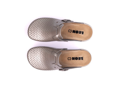 Nora IV by LEON– Women’s Leather Clogs- Adjustable Buckle with Removable Gel-Insole