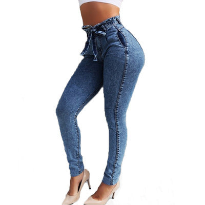 High-Waisted Women's Skinny Jeans with Fringe Belt