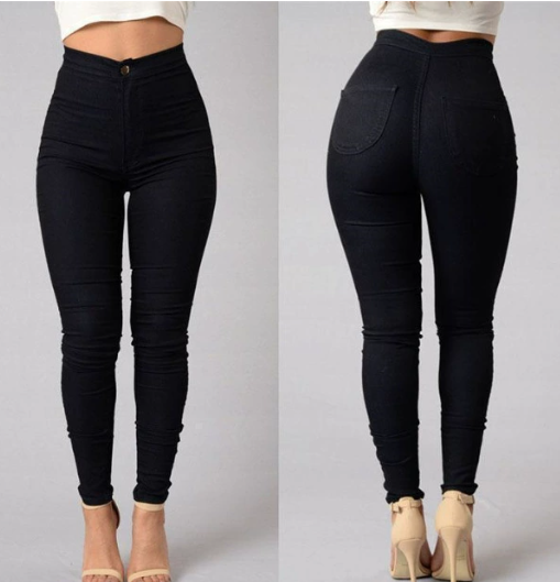 Black High Waist Skinny Jeans - High-Stretch Slim Fit