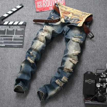 Men's Vintage Style Ripped Denim Jeans (Slim Fit)
