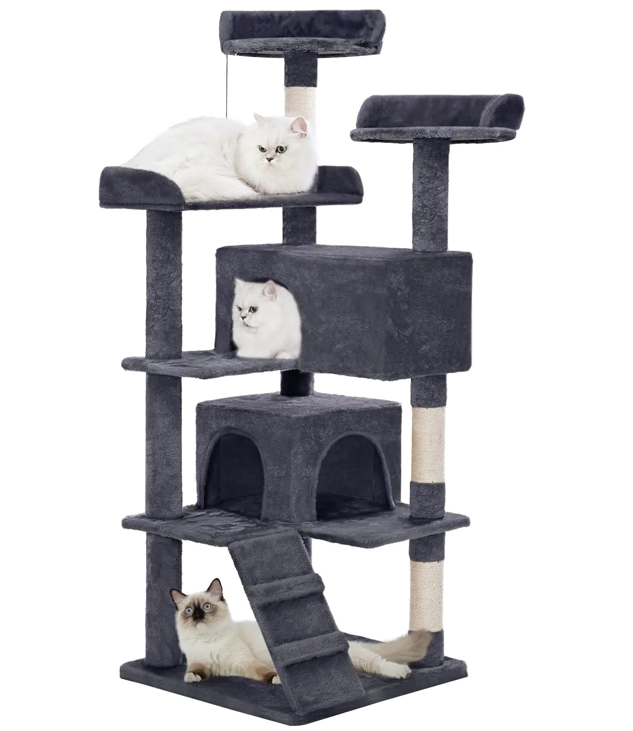 Made4Pets Cat Tree Tower 56in Cat Tower for Indoor Cats Kitten Tree Multi-Level Cat Tree with 2 Condo Furniture Activity Center with Scratching Posts Funny Toys Kittens Pet Play House Grey