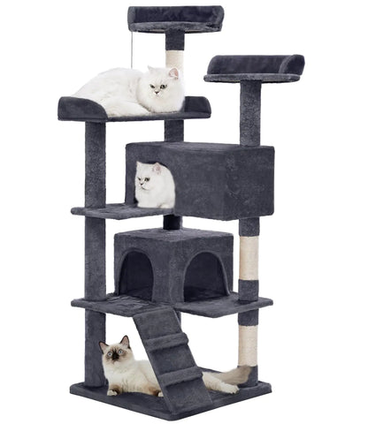 Made4Pets Cat Tree Tower 56in Cat Tower for Indoor Cats Kitten Tree Multi-Level Cat Tree with 2 Condo Furniture Activity Center with Scratching Posts Funny Toys Kittens Pet Play House Grey