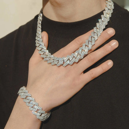 14mm Prong Link Chain + Bracelet Bundle - White Gold