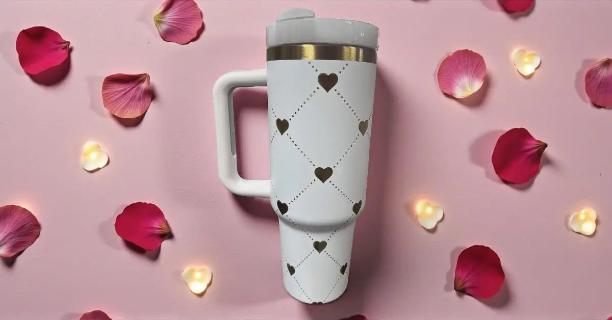 White & Gold Laser Engraved 40oz Tumbler