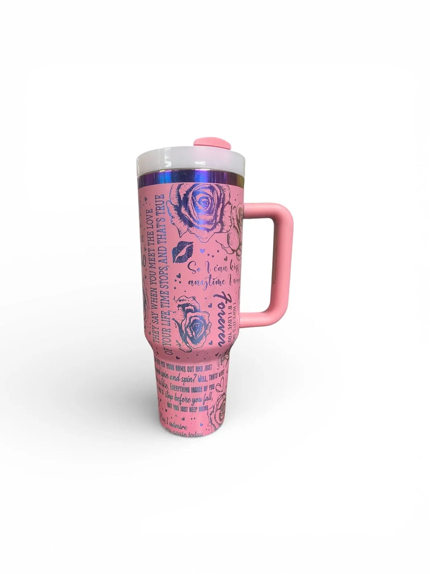 40oz Pink Floral Love Quote Tumbler with Handle